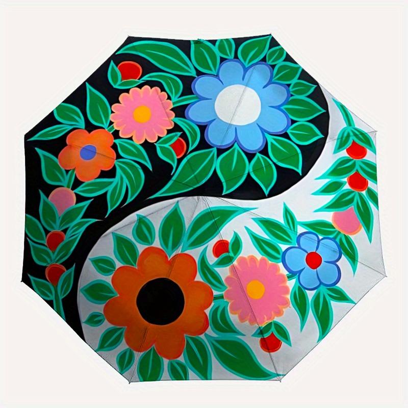 

1pc Floral Yin Yang Symbol Umbrella - 8-Rib Automatic Open/Close, Fashionable Compact Umbrella for Outdoor Adventures yy250813206