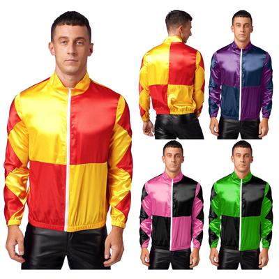 Men‘s Color Block Horse Jockey Costume Horse Rider Racing Outerwear Sports Stage Play Jacket