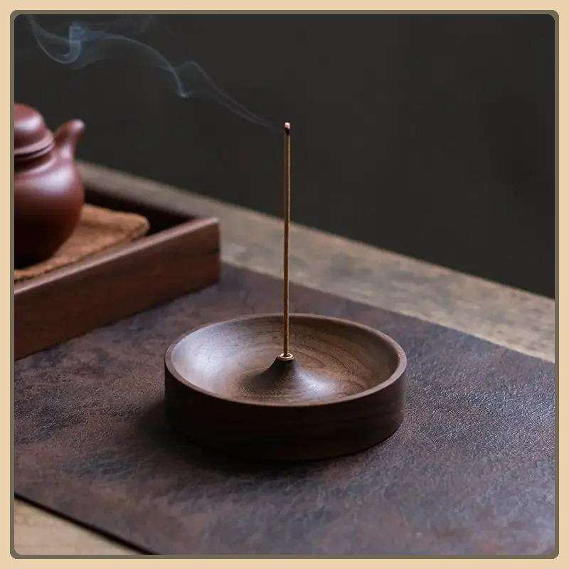 1pc North American Black Walnut Solid Wood Incense Stick Handmade Tea Ceremony Round Incense Burner Agarwood Tray Holder