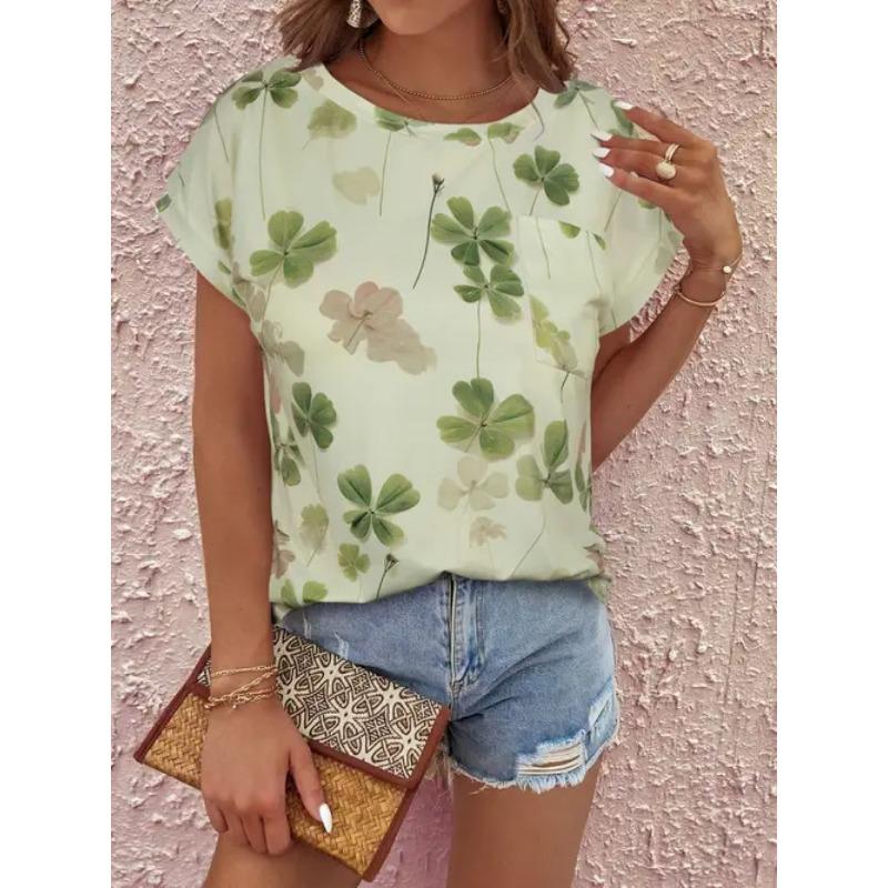 Zomer Dames Top Ronde Hals Korte Mouwen Schattig Simpel Bedrukt T-shirt