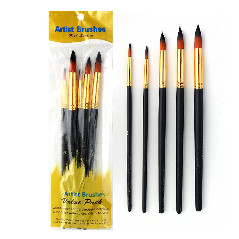 Wei Zhuang Art Student Brush Set: Nylon Bristles with Red, Blue, and Black Handles for Gouache, Watercolor, and Acrylic Painting