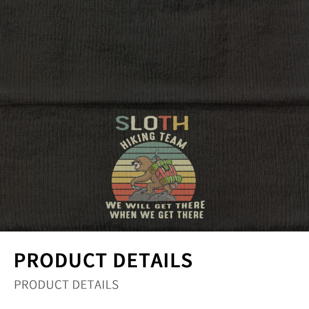 Sloth Hiking Team We Will Get There When We Get There Knitted Caps for Women Unisex Beanies Winter Hats Outdoors Camping Melon Cap