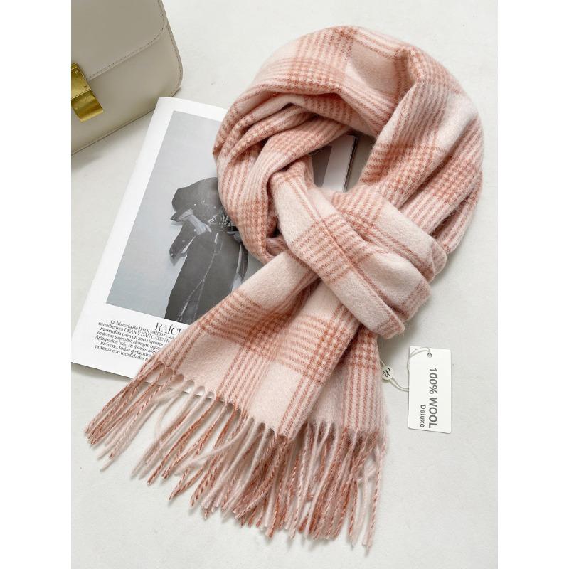 100 wool scarves women's winter cream sweet wind plaid scarves thickened warm fringed scarves