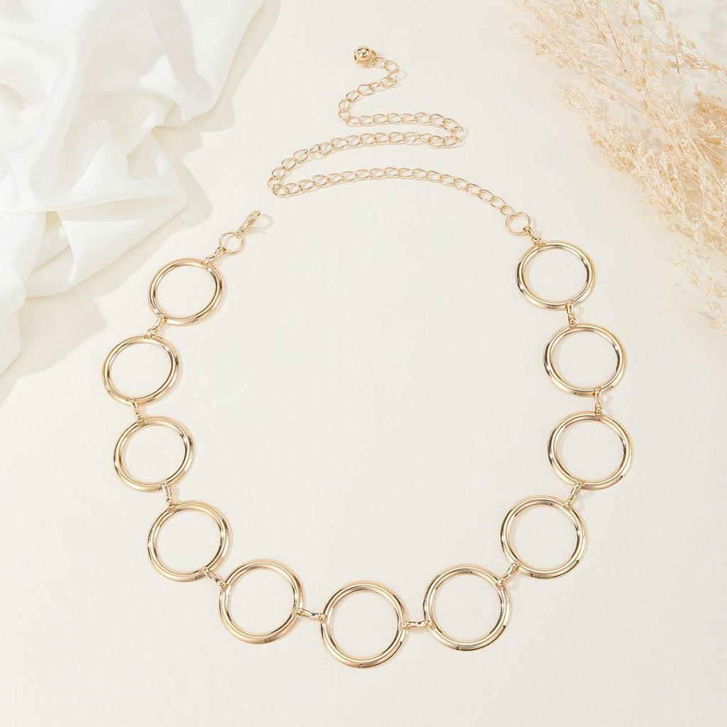 European & American Versatile Waist Chain Dress with High-end Metal Rings - Elegant Ladies' Accessory