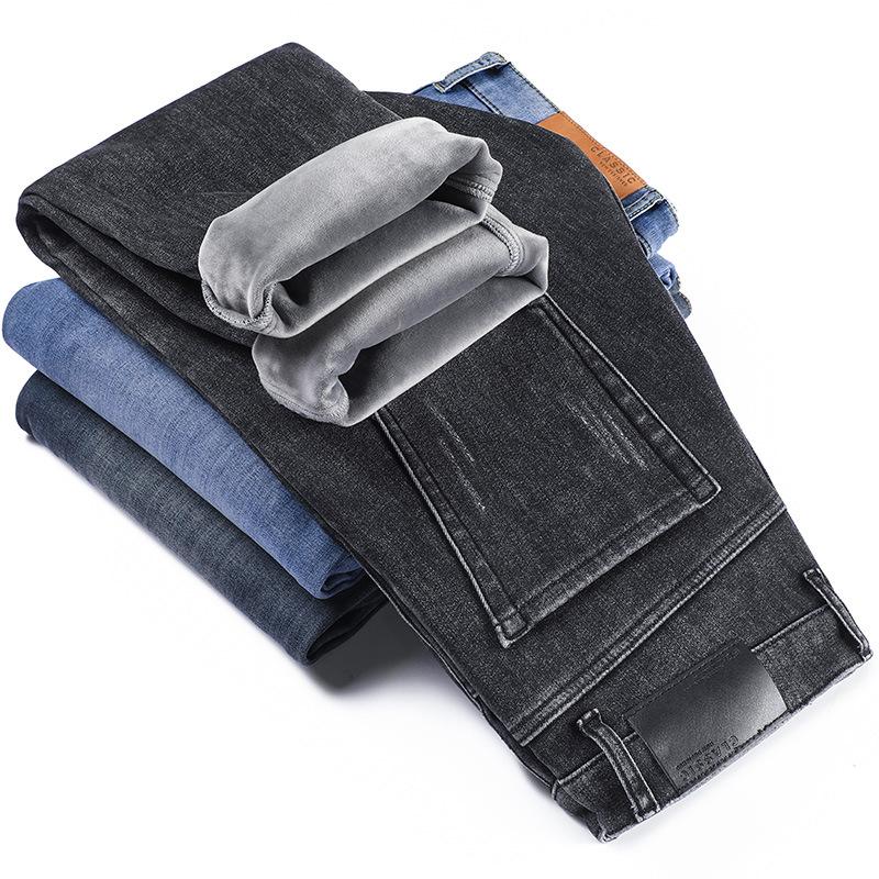 Autumn and Winter New Velvet Thickened Multi-color Pure Cotton Slim-fit Straight Elastic Long Jeans