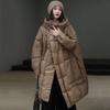 Winter White Duck Down Jacket Loose Large Size Literary Double Zipper Medium and Long Hooded Thickened and Thin Jacket
