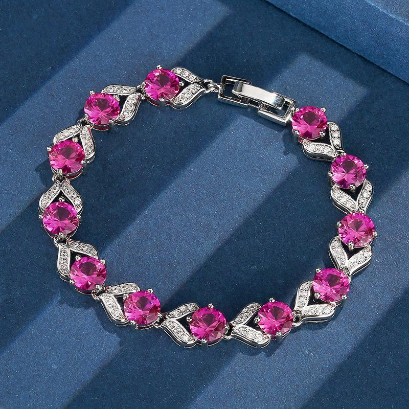 Jewelry Retro Simulation Corundum Light Luxury Full Diamond Retro Round Bracelet Main Stone 6.5Mm