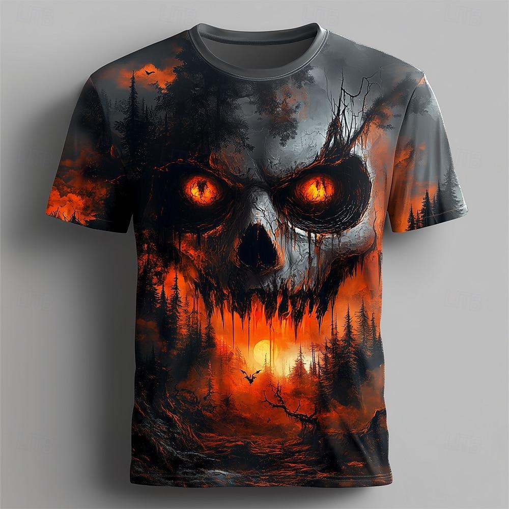 Halloween Czaszka Drukowana 3D Damski Casualowy T-shirt z Krótkim Rękawem Okrągły Dekolt Trend Mody Super Cool Odzież Codzienna