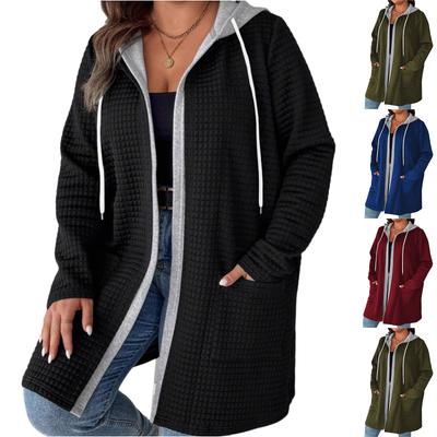 Women's Fashionable Casual Hooded Cardigan Jacket With Pockets And No Buttons