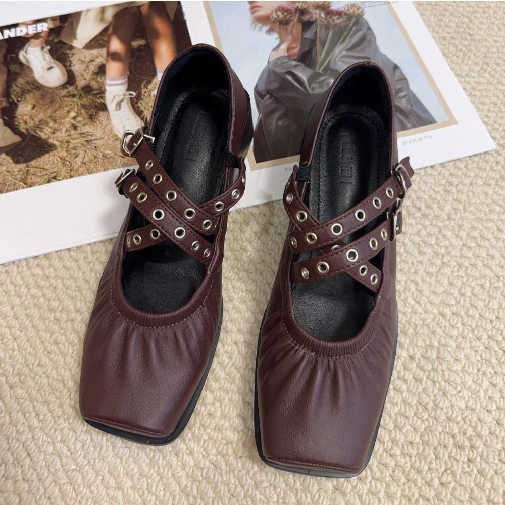 

Cross-strap Shallow Mouth Ballet Shoes Women s 2025 Summer New Square Head Thick Heel Versatile Mary Jane Pumps High Heels 40 темно-фиолетового
