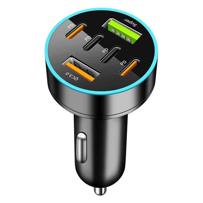 66-250W Pd Car Charger Qc3.0 Fast Charge One To Six Car Cigarette Lighter Plug Car Charger Flash Charge With Digital Display