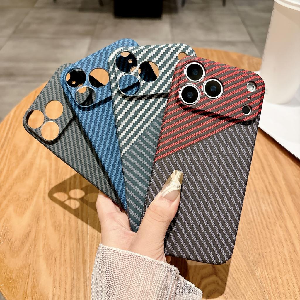 Luxury Carbon Fiber Pattern Texture Phone Case For iPhone 17 16 15 14 13 12 11 Pro Max Plus Ultra Thin Shockproof Hard PC Cover
