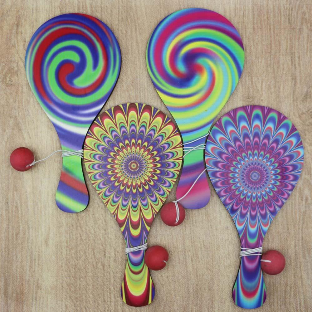 

2Pcs Vintage 60s 70s Psychedelic Paddle Ball Game Retro Wooden Toy for Beach Picnic Party Favors Outdoor Fun Random Color 2 Piece