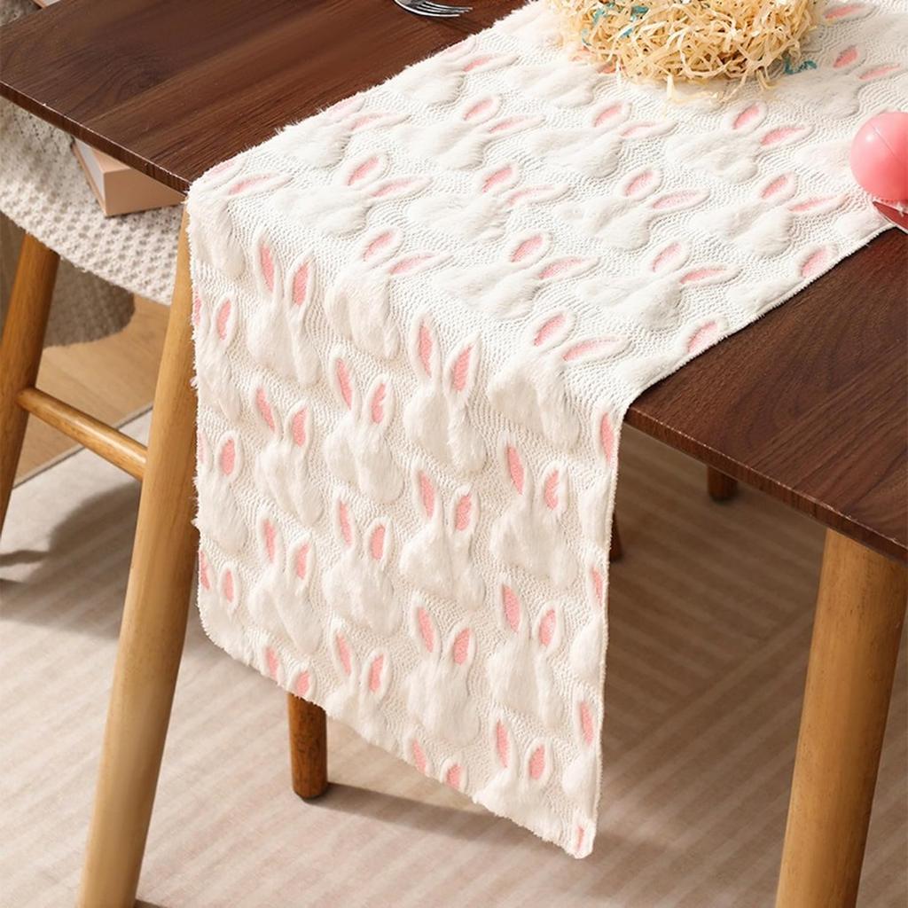 Easter Table Runner Bunny Table Runner Designs Soft Fluffy Plush Tufting Spring Table Runner Holiday Kitchen Dining Table Decoration for Home Party
