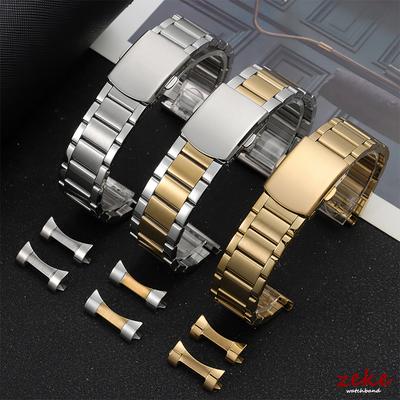 18mm 20mm 22mm 24mm Stainless Steel Watch Band Silver Gold Black Metal Folding Buckle Universal Strap Curved End Watch Bracelets
