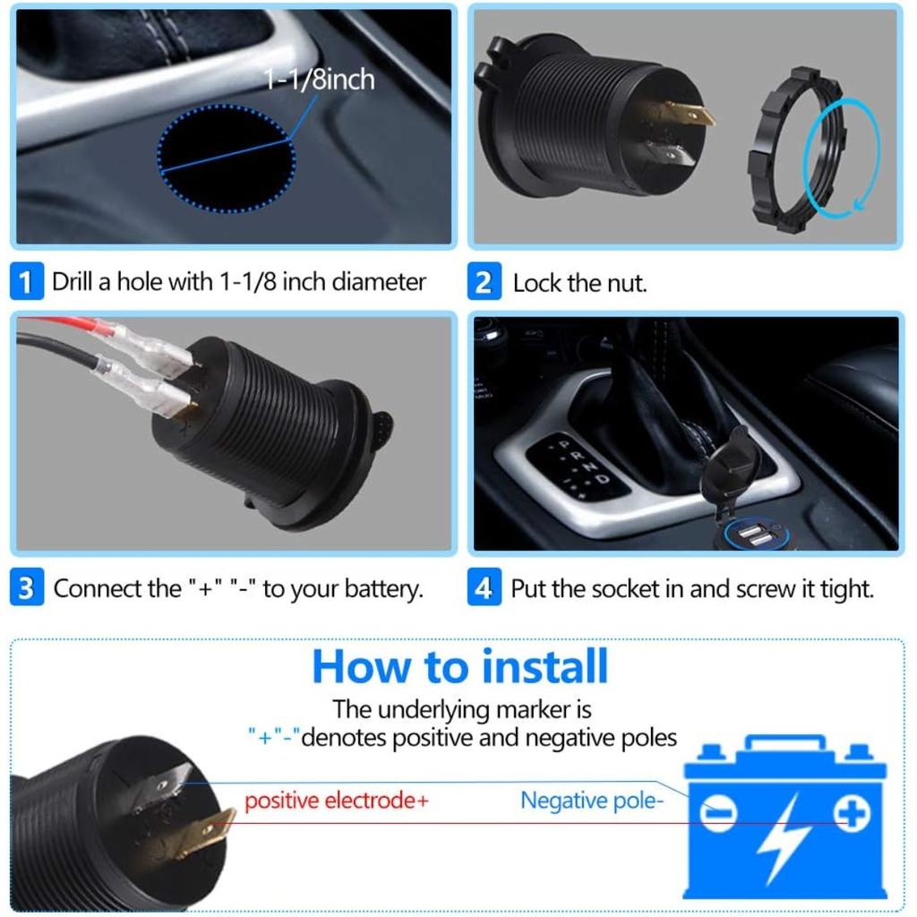 2Pcs Charger Car USB Socket 5V 4.2A Quick Charge with LED Display, Waterproof and Dustproof, 12V ~ 24V Vehicles Car Boat Motorcycle SUV Bus Truck Etc.