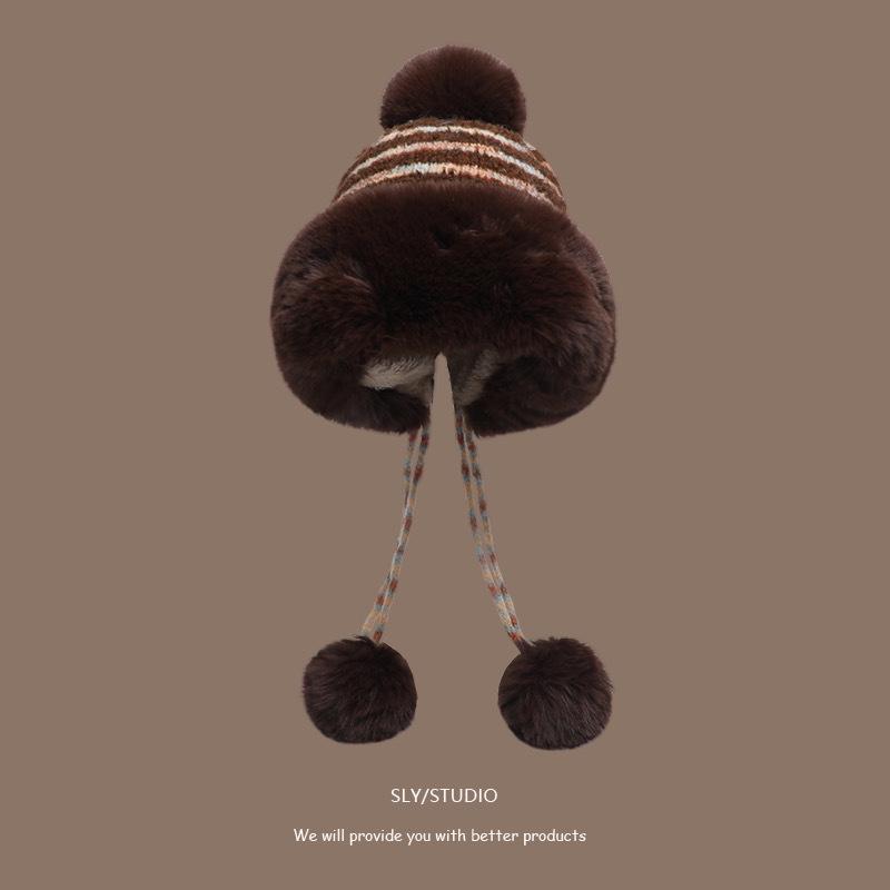 Women's Wool Hat In Autumn and Winter Cute Wool Ball Ear Protection New Plush Warm Lei Feng Hat Ball Lace Knitted Hat