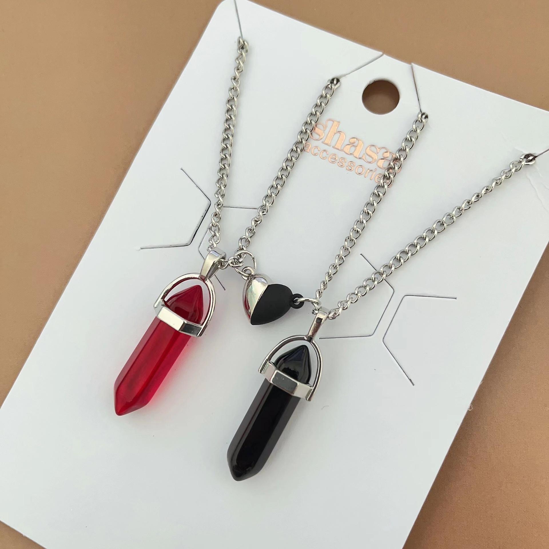 

Fashion Couple Matching Necklace Colorful Geometric Hexagon Pillar Crystal Pendant Love Couple Friendship Friends Jewelry Gifts