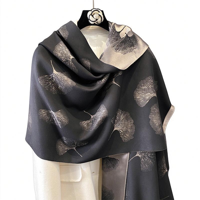 Light luxury literary and artistic style, ginkgo biloba scarf, shawl, double-sided jacquard, soft and skin-friendly, keep out the cold