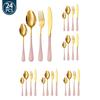24Pcs Black Gold Western Dinnerware Set Stainless Steel Cutlery Set Fork Knife Spoon Tableware Set Flatware Set Silverware Set