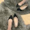 Fashion 2024 New Lady Flock Winter Flats with Studs Pointy Toe Black Shoes for Wide Feet  Arrivals Fashion American Style Slip-Ons