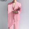 INCERUN Two Pieces Outfits Men Long Sleeve Layers Thin Blazer Long Straight Pants Party Sets