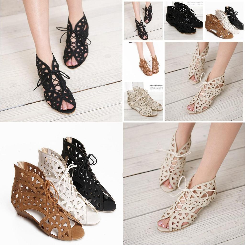 Elegant 2018 New Fashion Roman Hole Flat Sandals For Women In Summer Casual Style