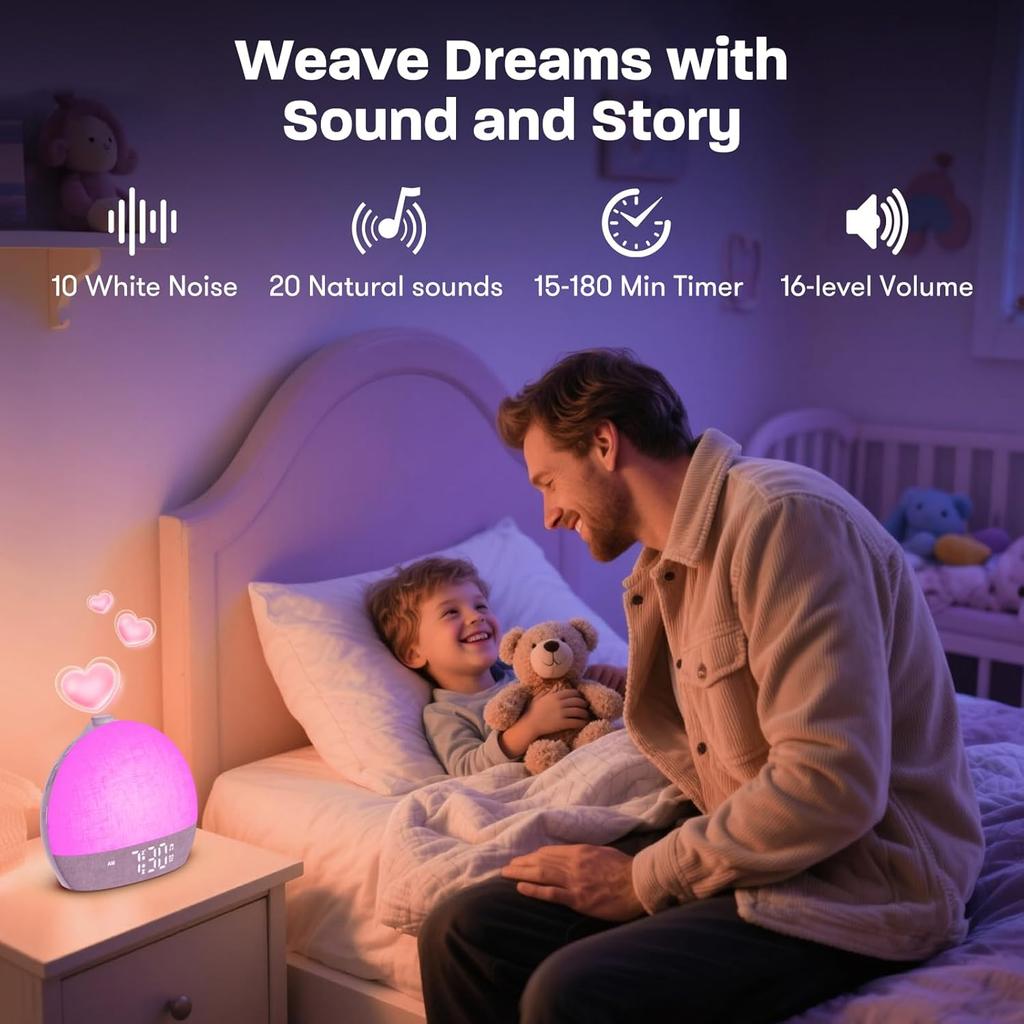 Sunrise Alarm Clock Wake Up Light White Noise Sound Machine with 30 Soothing Sounds Dimmable 12 RGB Ambient Light for Home Decor