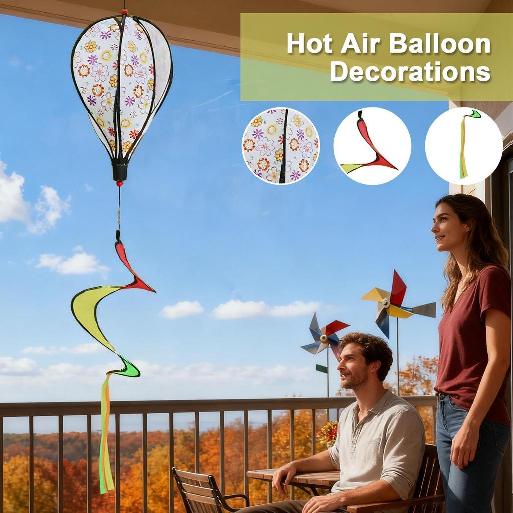 Hot Air Balloon Wind Spinner Pinwheels Rotating Windmill Ornament for Home Garden Lawn Decor Outdoor Hanging Decoration
