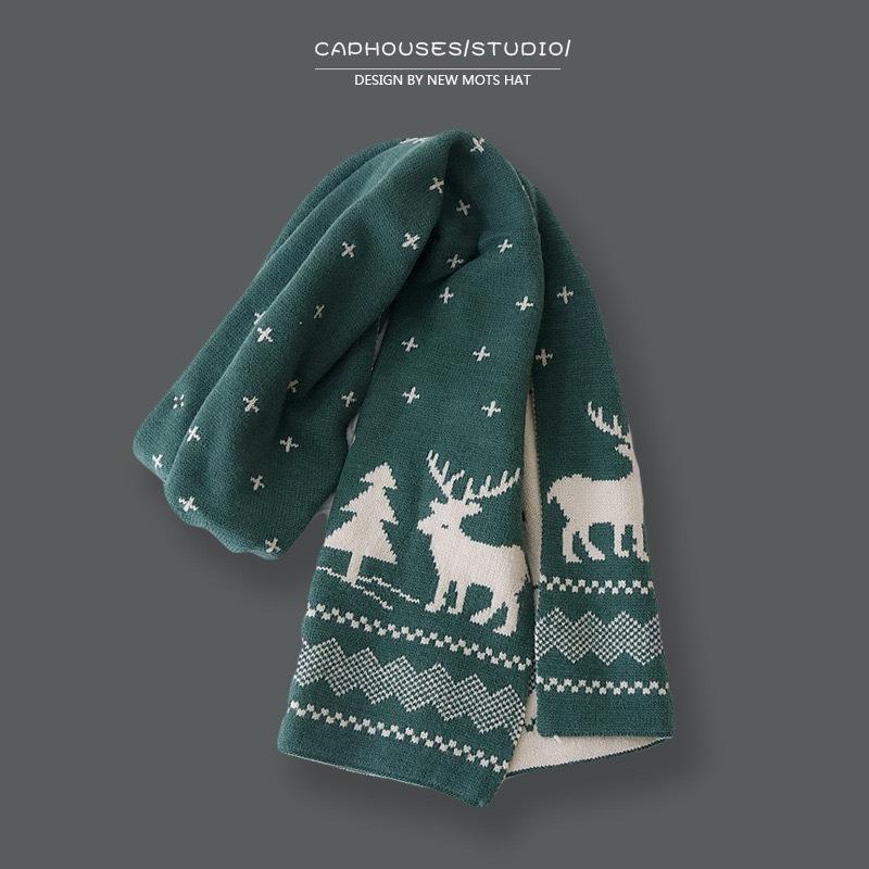 Christmas gift red deer scarf female versatile autumn winter warm lengthened student cute skin-friendly scarf