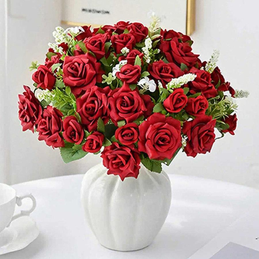 Artificial Flowers Silk Rose Wedding Bridal Fake Bouquet Valentine'Home Room Table Decor Outdoor Yard Garden DIY Photograph Prop