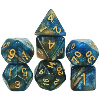 Conjunto de 7 dados poliédricos DND de cores mistas com glitter Dados de D4 D6 D8 D10 D% D12 D20 para Jogo DND TRPG Entretenimento Jogos de Mesa Jogos de Festa