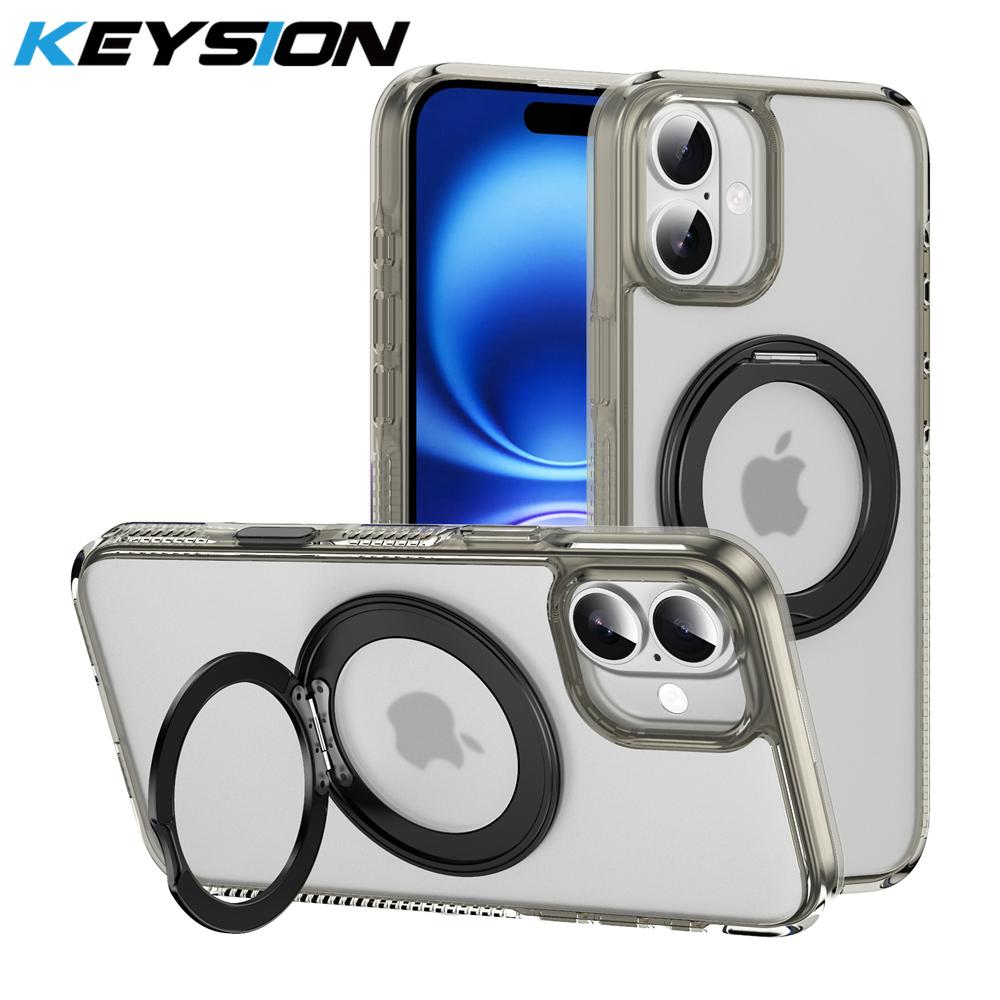 KEYSION Coque de protection pour iPhone 16 Pro Max 16 Plus avec bouton de contrôle tactile et anneau magnétique MagSafe 360, chargement sans fil, mat et transparent