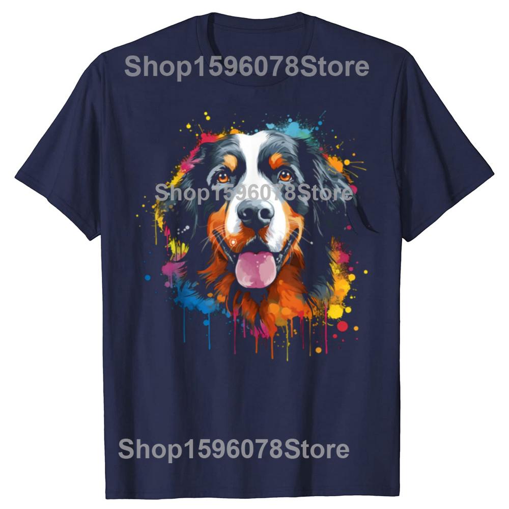 Funny Watercolor Colorful Bernese Mountain Dog T Shirts Summer Graphic Cotton Streetwear Short Sleeve Birthday Gifts T-shirt Men