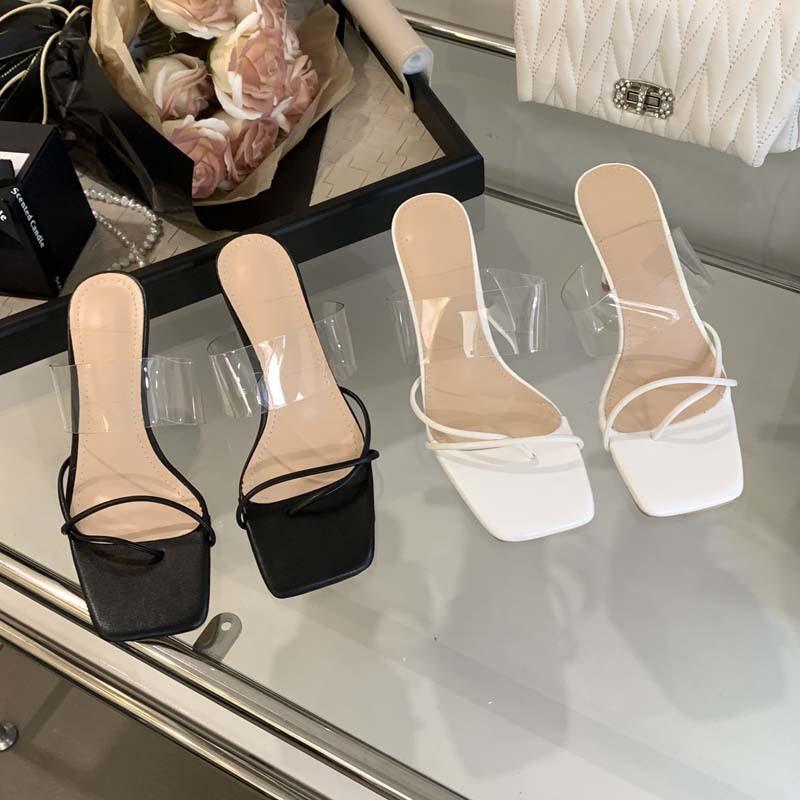 

2025 spring and autumn new sandals women s transparent thin heel clip toe square head open toe high heels niche fairy high 39 белый