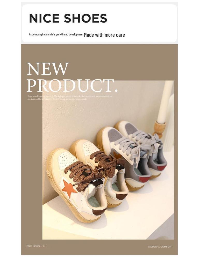 Kids' Genuine Leather Skate Shoes 2025: New Spring/Autumn Style with Star Design for Boys and Girls
