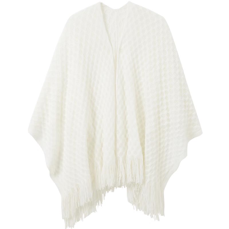 Sancai Retro Tassel Hollow Knit Shawl One Size