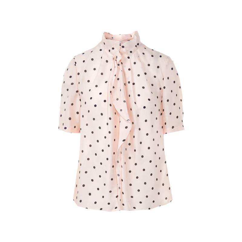 Langzi Women s Lace Collar Polka Dot Short Sleeve Blouse M