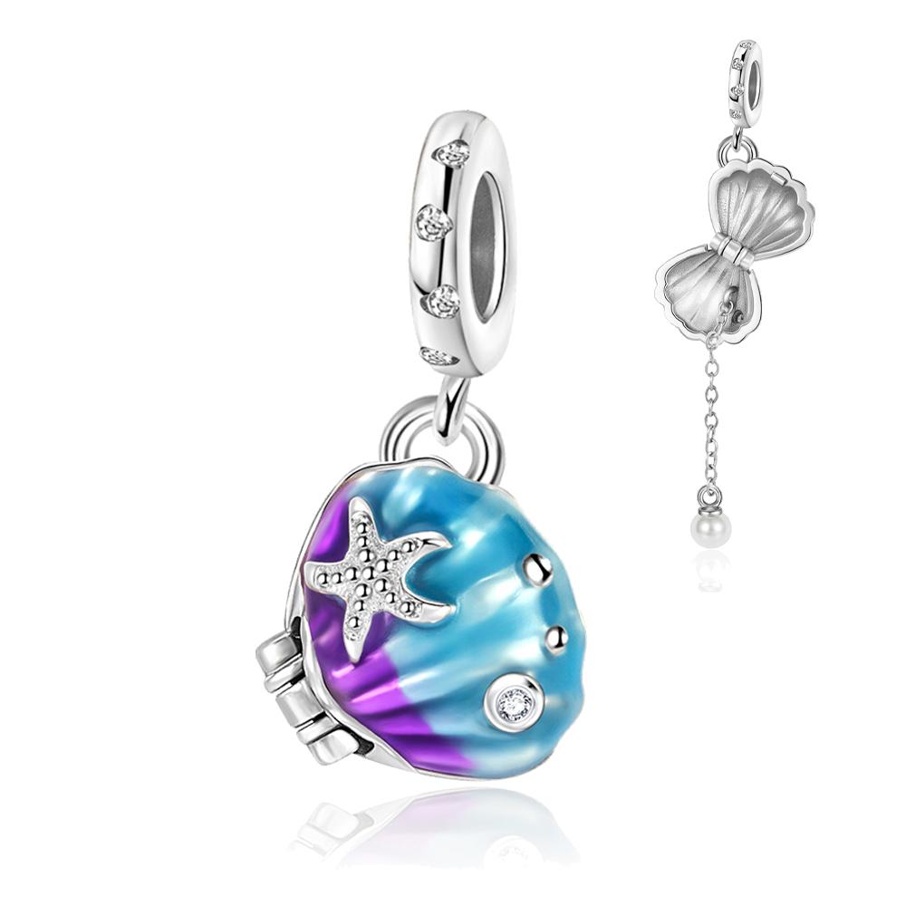 925 Silver Gold Shell Beads Jellyfish Seahorse Dangle Charm Snake Bracelet Necklace Beach Party Gift