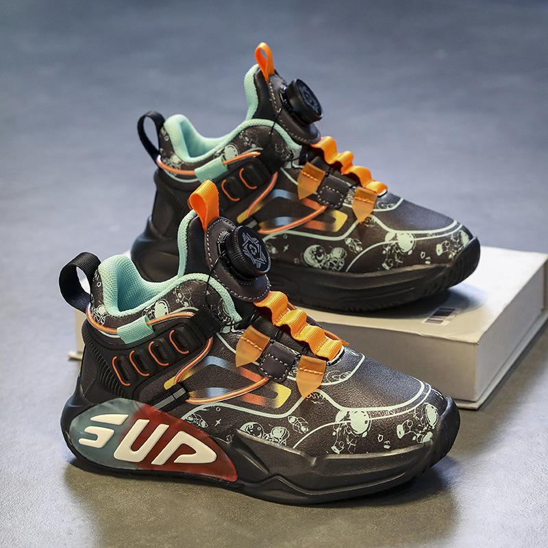 Kinderschuhe, Sneaker, Ledersneaker, mittlere und große Kinder, Basketballschuhe mit Drehknopf, Frühling und Sommer neue Kinderkinder