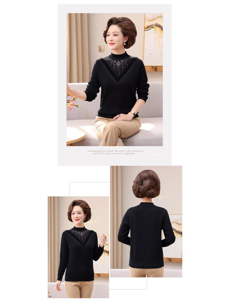 Mom's Winter Velvet Sweater - Stylish High-Neck Base Layer for Middle-aged & Elderly Women