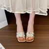 Fashion Silver Footwear Bling Women Low Heel Slippers Female Slides Fashion Shallow Ladies Heeled Slippers Pumps Shoes 2025