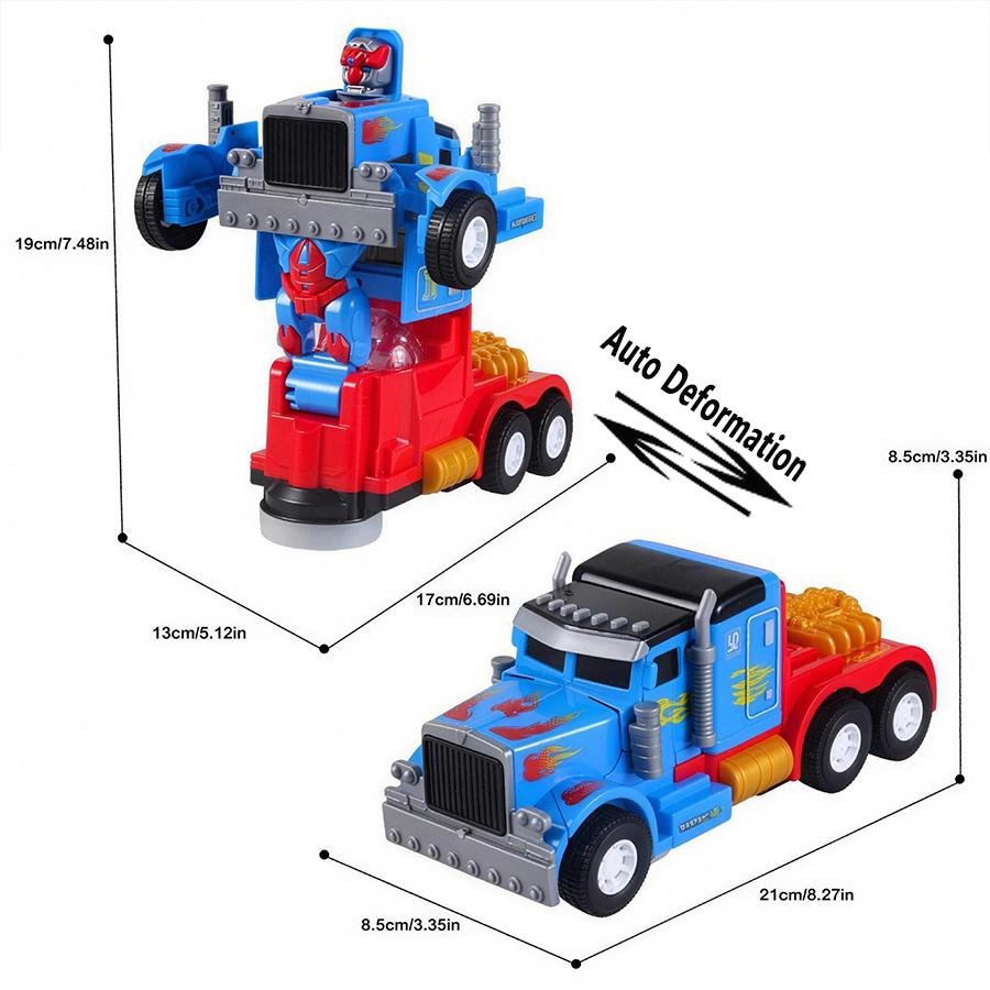 

Boy s electric toy car with omnidirectional lights, music, and automatic transformation; children s toy and holiday gift.