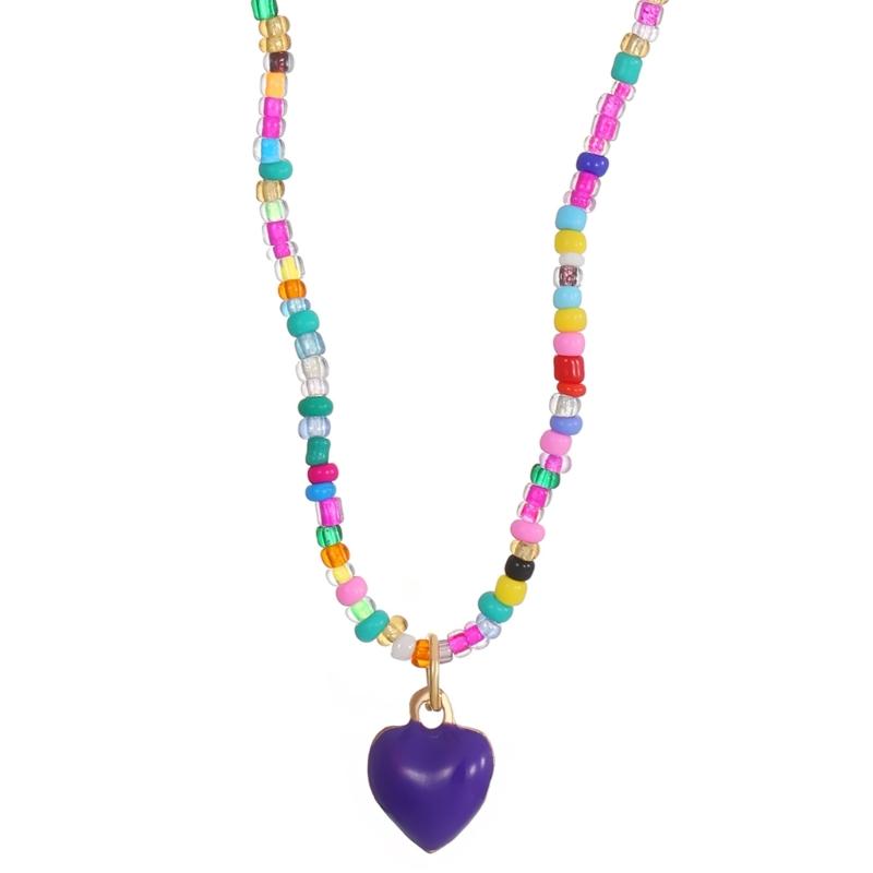 

Colorful Beaded Necklaces Women Adjustable Heart Shapes Pendant Neckchains Bohemian Choker Colorful Accessory for Party