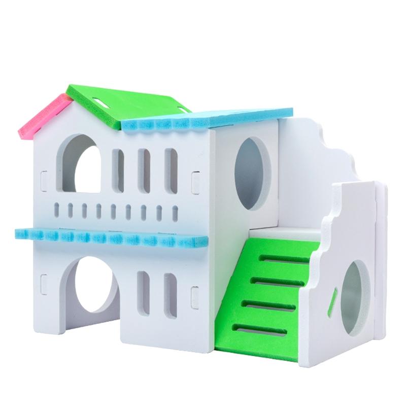 Wooden Hamster Deluxe Double Deck Villa Natural Living Hideout Hut Toy Small Animal Chew Toy for Hamster Cage