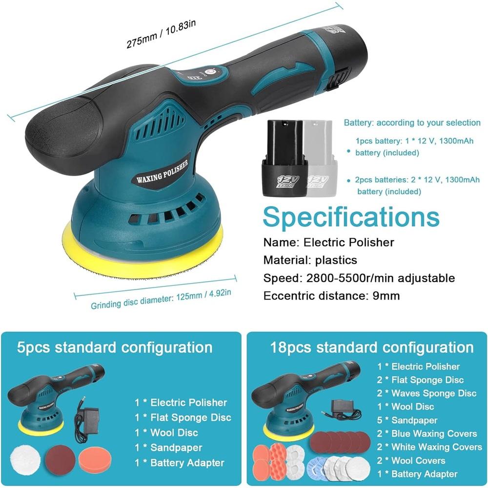 Cordless Eccentric Car Polisher with 8 Adjustable Speeds, Multi-Function Metal Waxing and Wood Grinding Rust Remover
