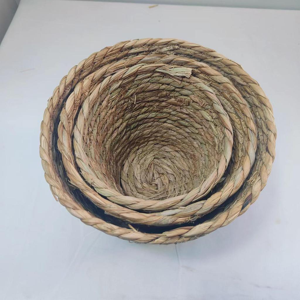 Nordic Seagrass Woven Flower Pot - Little Bear Hug Design for Simple Living Room Decor