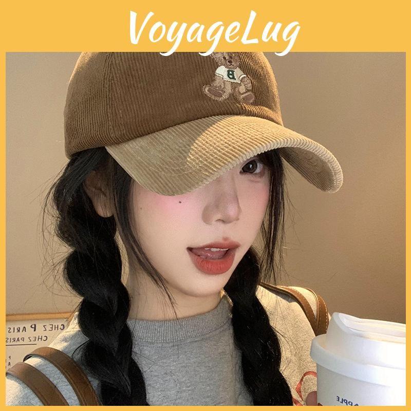 Bear Cozy Corduroy Embroidered Cap For Women In Stylish Colors For Winter Fall