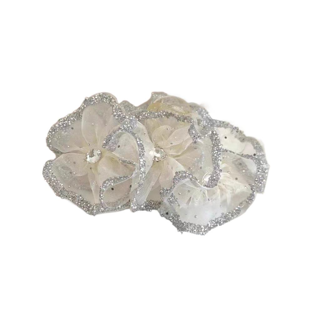 

Diamond-encrusted Grasping Clip Wrinkled Shark Clip Fashion Organza Hair Claw for Women білий