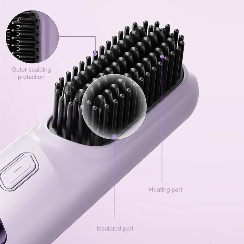 USB Rechargeable Electric Hair Brush 4-Levels Temperature Hot Comb Straightener  Straight Hair